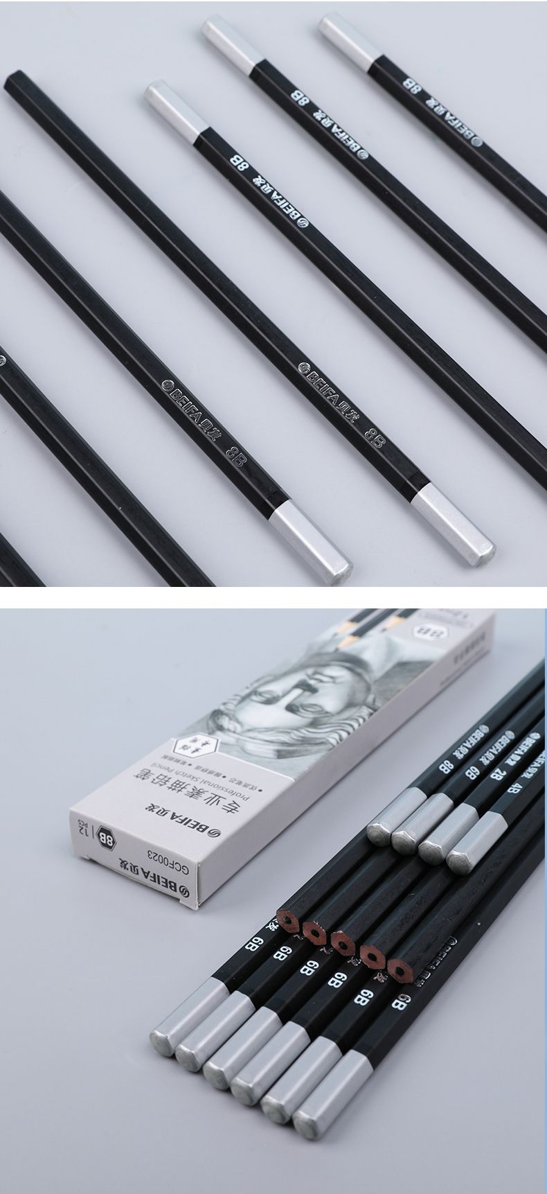 BEIFA Professional Sketch Pencils (12pcs Box) – HB Pencil, 2B Pencil, 4B pencil, 6B Pencil, 8B Pencil School & Art Sketching Set (HB–8B)