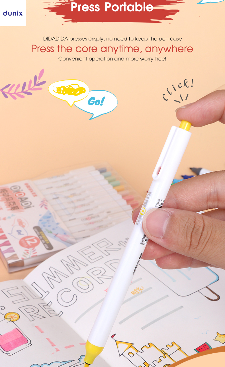 BEIFA DIDADI Pastel Pressed Marker Pen Set – 12 Colors Slim Barrel Design