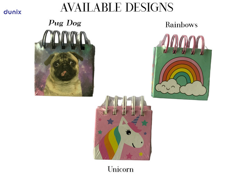 ANKO Spiral Bound Sticky Note Pad – Cute Designs (Pug, Unicorn, Rainbow) – Colored Memo Pad Set