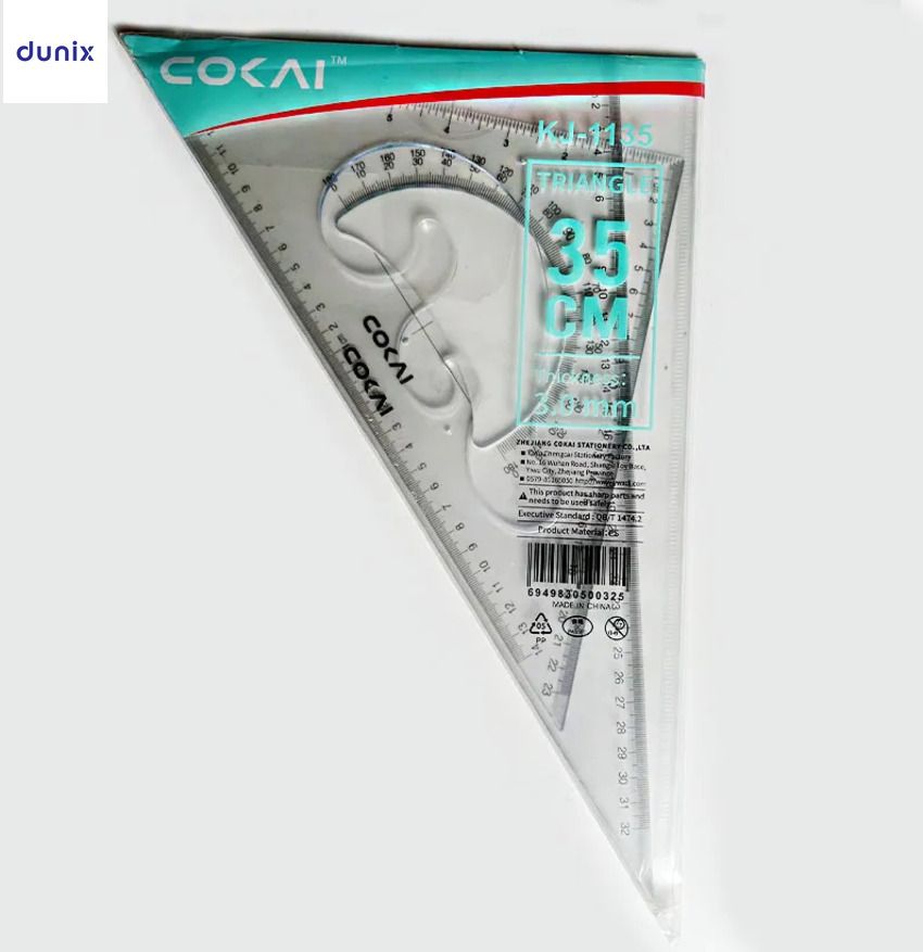 COKAI KJ-1135 Transparent Geometry Ruler Set – Protractor, French Curve & Triangle Ruler 35cm Transparent Set Square