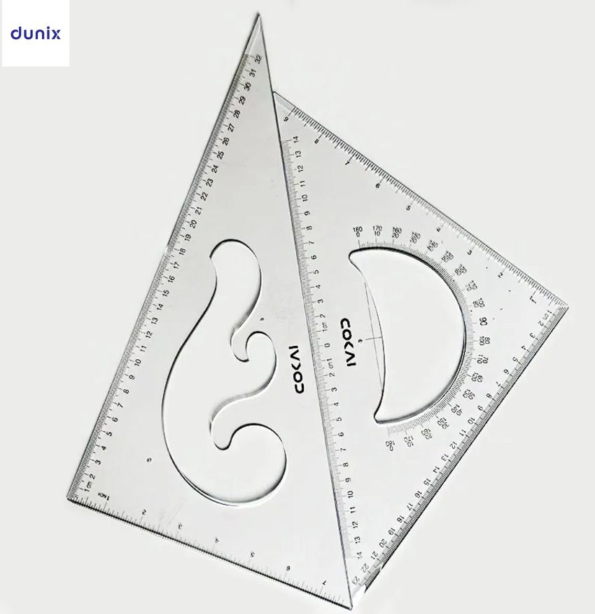 COKAI KJ-1135 Transparent Geometry Ruler Set – Protractor, French Curve & Triangle Ruler 35cm Transparent Set Square