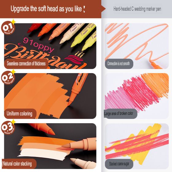 GUANGBO H02275 Soft Brush Acrylic Marker Set – 12 Colors  Acrylic Paint Pen Set  Soft Fiber Nib Marker Painting & Drawing Maker pens