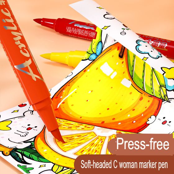 GUANGBO H02275 Soft Brush Acrylic Marker Set – 12 Colors  Acrylic Paint Pen Set  Soft Fiber Nib Marker Painting & Drawing Maker pens