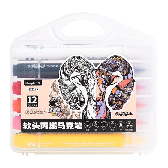 GUANGBO H02275 Soft Brush Acrylic Marker Set – 12 Colors  Acrylic Paint Pen Set  Soft Fiber Nib Marker Painting & Drawing Maker pens