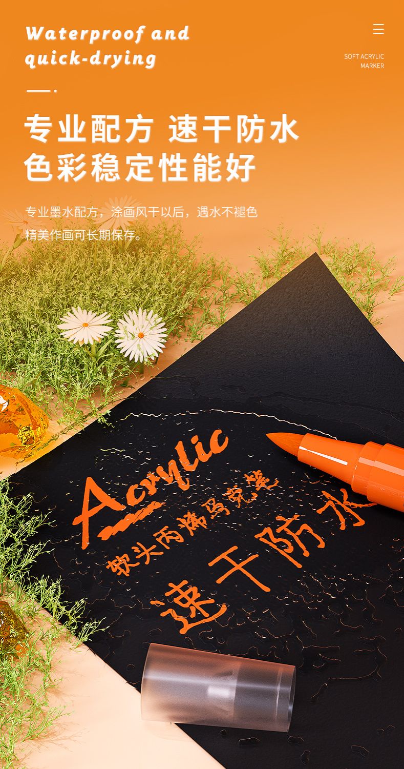 GUANGBO H02275 Soft Brush Acrylic Marker Set – 12 Colors  Acrylic Paint Pen Set  Soft Fiber Nib Marker Painting & Drawing Maker pens