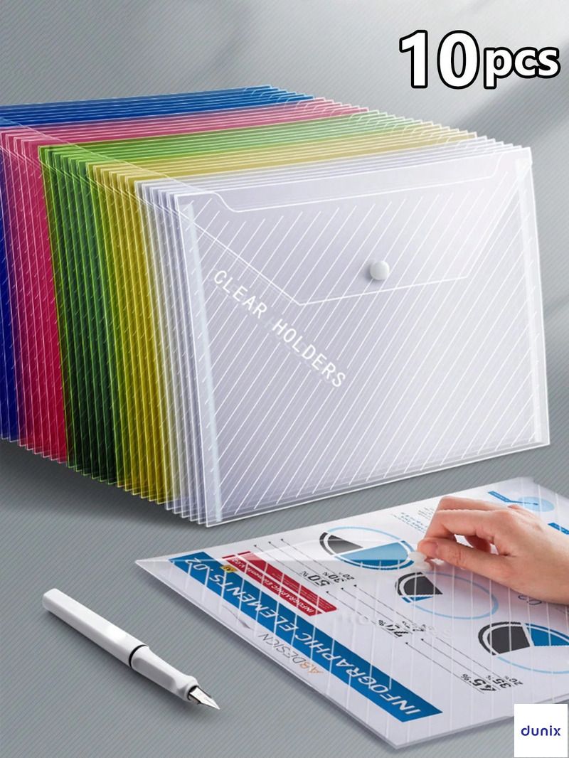 Clear A4 Document Holder GuangBo P0003  – Snap Button File Folder, Waterproof Plastic Envelope for Office & School