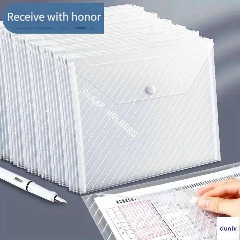 Clear A4 Document Holder GuangBo P0003  – Snap Button File Folder, Waterproof Plastic Envelope for Office & School
