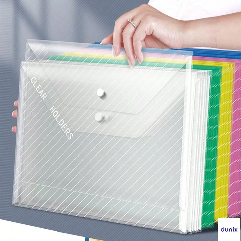 Clear A4 Document Holder GuangBo P0003  – Snap Button File Folder, Waterproof Plastic Envelope for Office & School