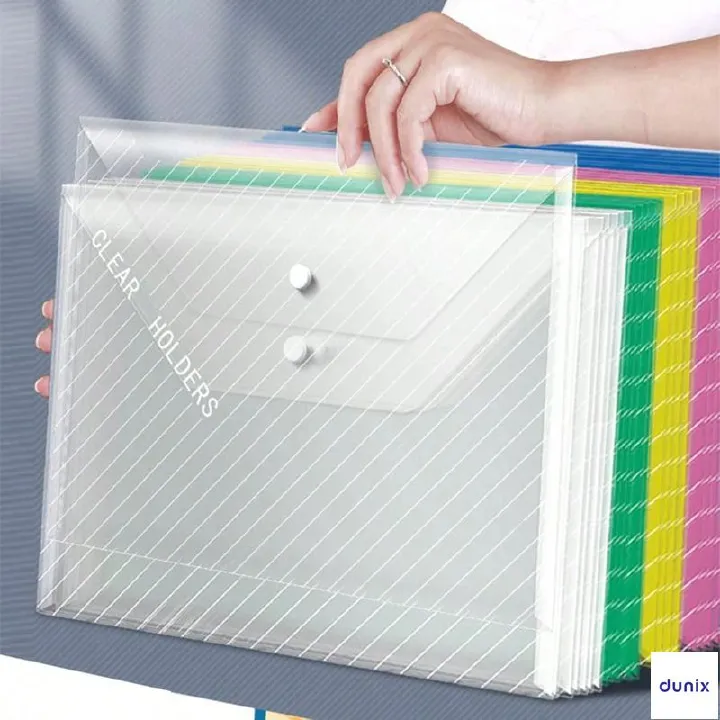 Clear A4 Document Holder GuangBo P0003  – Snap Button File Folder, Waterproof Plastic Envelope for Office & School