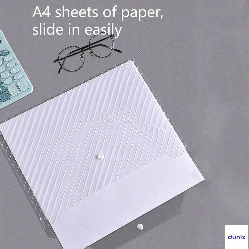 Clear A4 Document Holder GuangBo P0003  – Snap Button File Folder, Waterproof Plastic Envelope for Office & School
