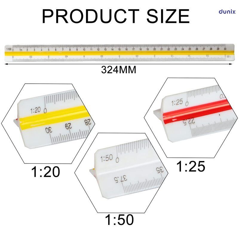 Scale Ruler, Plastic Triangular Scale, 30 cm Architecture Ruler, Triangular Ruler, Metric Scale Ruler (Scale 1:20, 1:25, 1:50, 1:75, 1:100, 1:125)