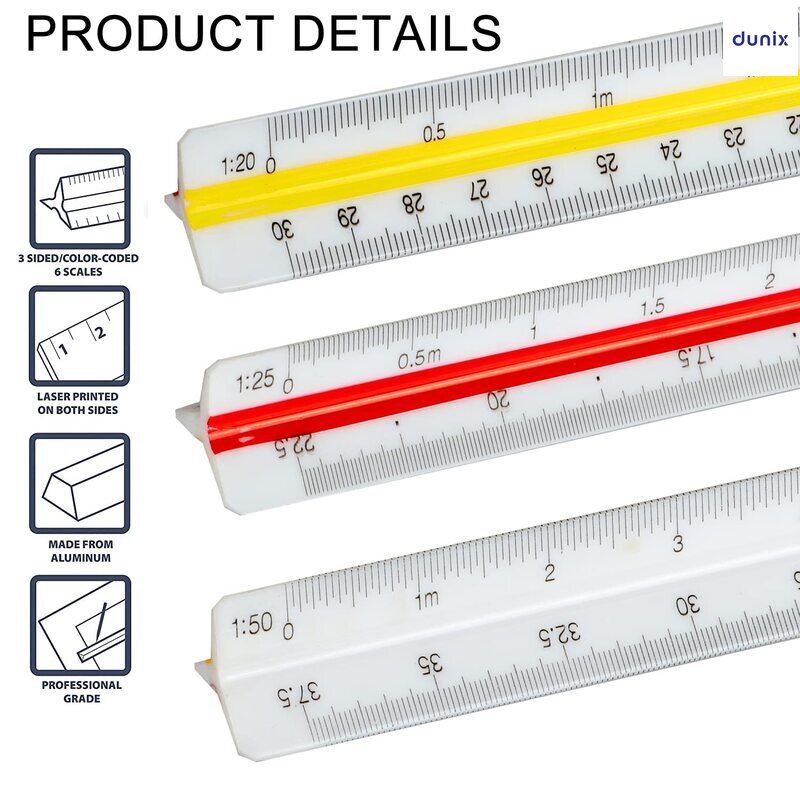 Scale Ruler, Plastic Triangular Scale, 30 cm Architecture Ruler, Triangular Ruler, Metric Scale Ruler (Scale 1:20, 1:25, 1:50, 1:75, 1:100, 1:125)