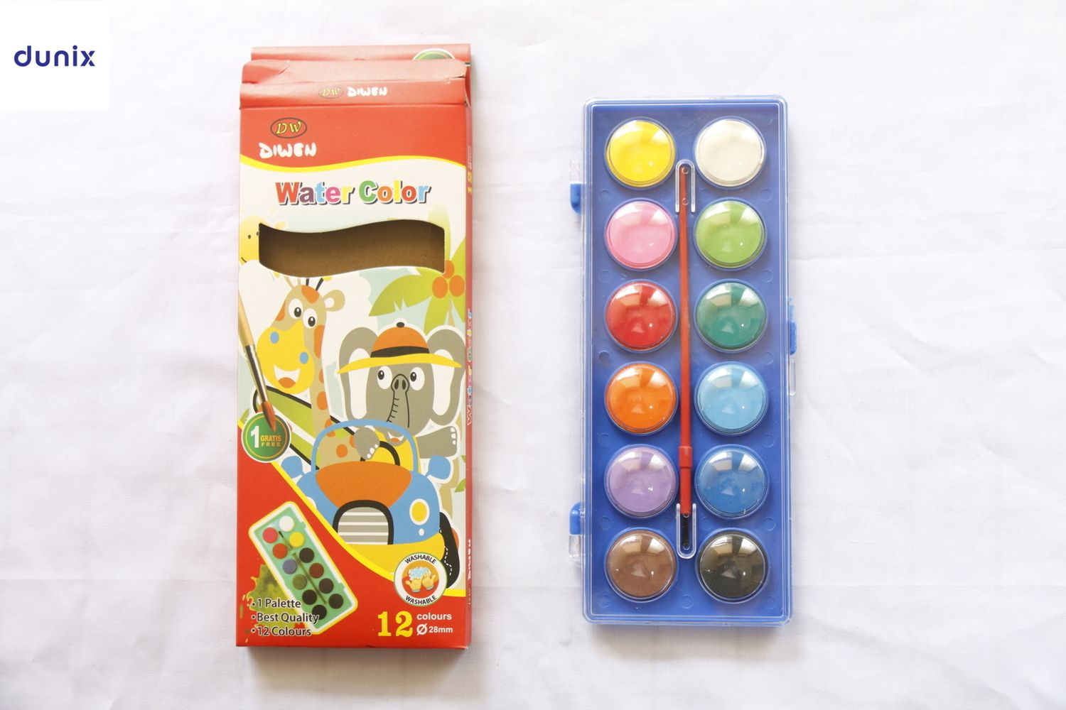 12-Color Watercolor Paint Set with Brush – Washable Non-Toxic Paints for Kids & Artists