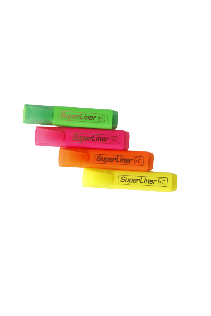 SuperLiner Highlighters – Fluorescent Marker Pens (4 Colors) Highlighter Set – Neon Color Study/Office Markers