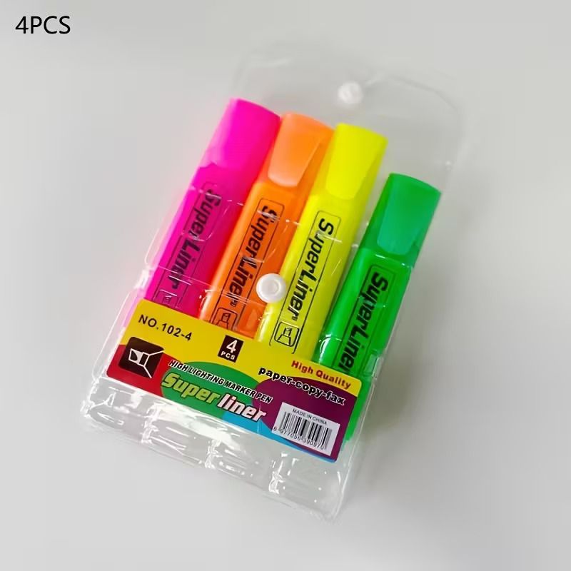 SuperLiner Highlighters – Fluorescent Marker Pens (4 Colors) Highlighter Set – Neon Color Study/Office Markers