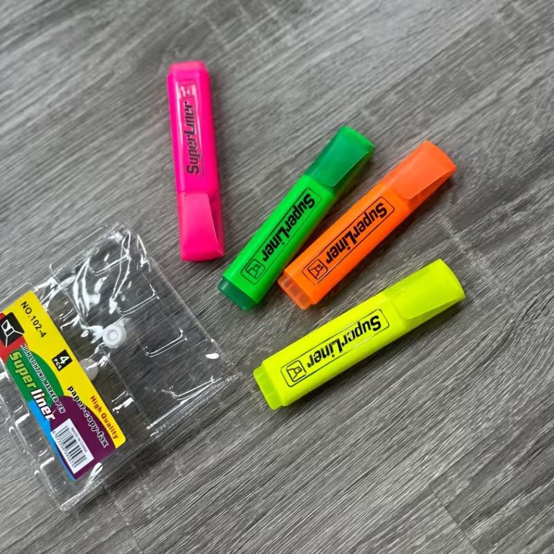 SuperLiner Highlighters – Fluorescent Marker Pens (4 Colors) Highlighter Set – Neon Color Study/Office Markers