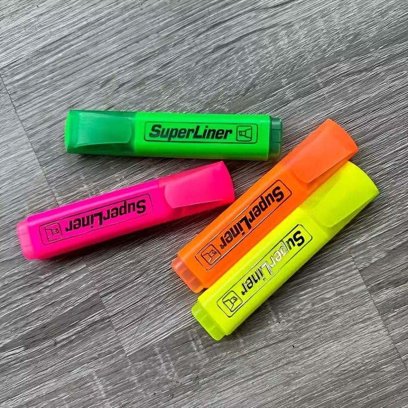 SuperLiner Highlighters – Fluorescent Marker Pens (4 Colors) Highlighter Set – Neon Color Study/Office Markers