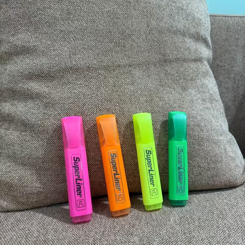 SuperLiner Highlighters – Fluorescent Marker Pens (4 Colors) Highlighter Set – Neon Color Study/Office Markers