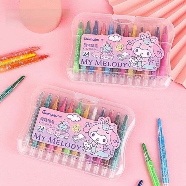 24 Colors Rotating Crayon Set | My Melody Cute Colored Pencils | Twist-Up Wax Crayons for Kids & Students