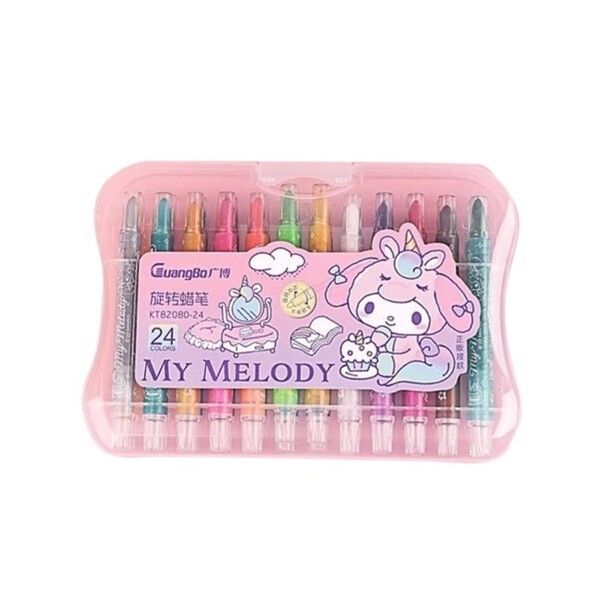 24 Colors Rotating Crayon Set | My Melody Cute Colored Pencils | Twist-Up Wax Crayons for Kids & Students