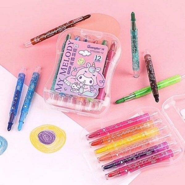 24 Colors Rotating Crayon Set | My Melody Cute Colored Pencils | Twist-Up Wax Crayons for Kids & Students