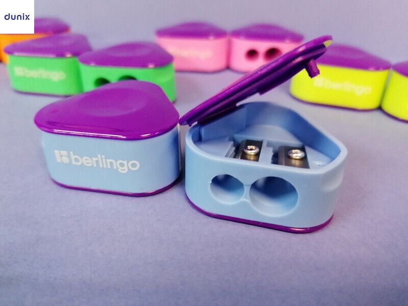 24 PCSS Berlingo Triangle Double-Hole Pencil Sharpeners – Assorted Colours, 24 Pieces Jar