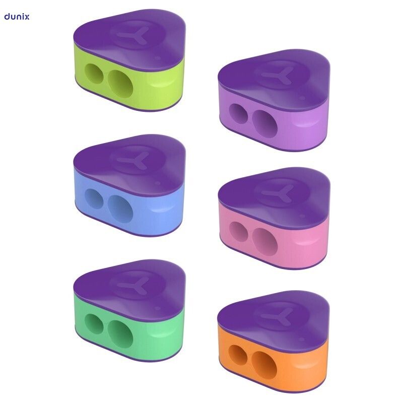 24 PCSS Berlingo Triangle Double-Hole Pencil Sharpeners – Assorted Colours, 24 Pieces Jar