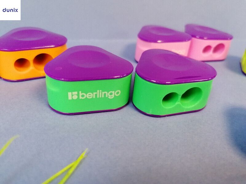 24 PCSS Berlingo Triangle Double-Hole Pencil Sharpeners – Assorted Colours, 24 Pieces Jar