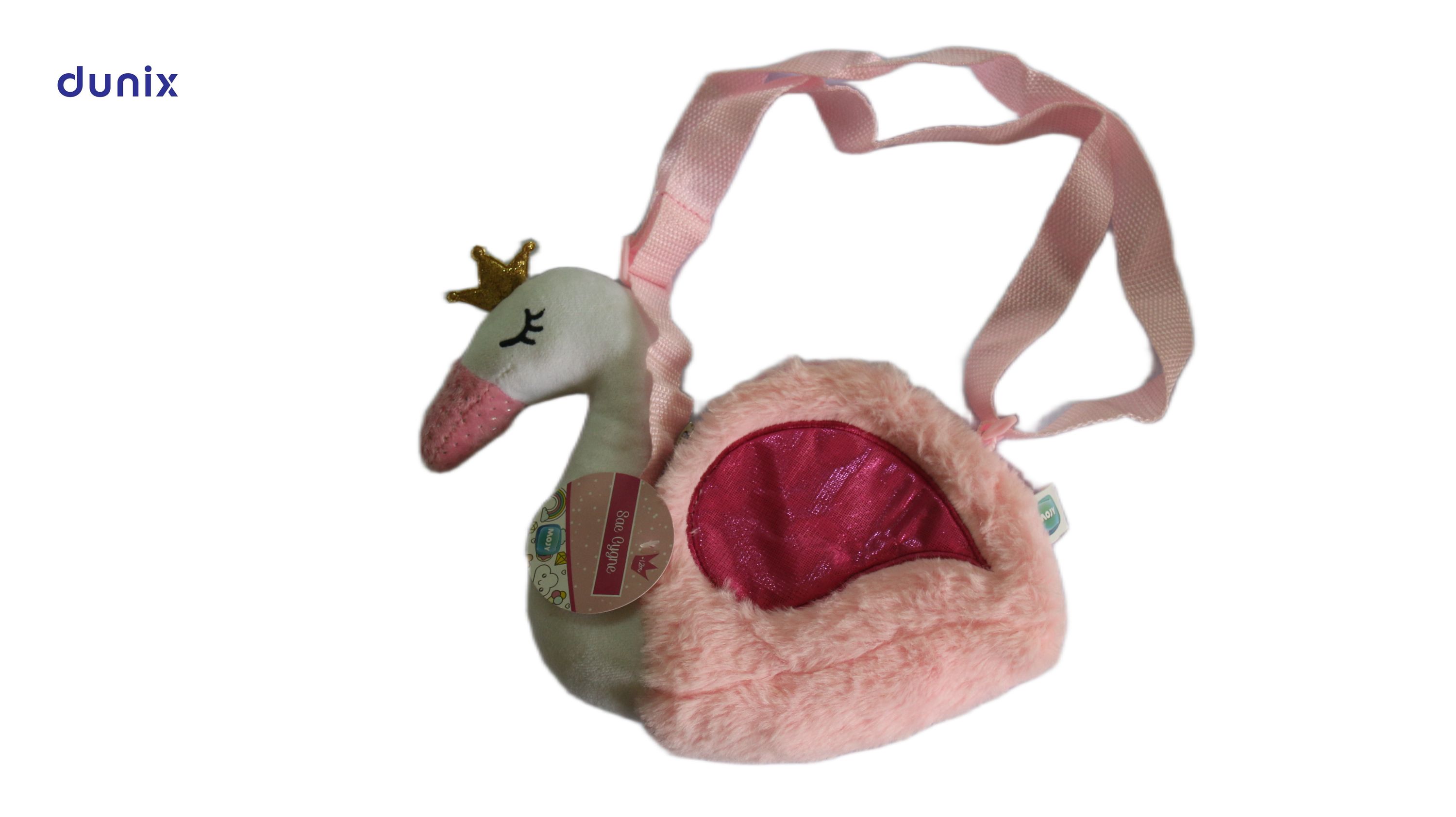 Cute Swan Pencil Pouch – Plush Cartoon Zipper Pen Bag – Kids Shoulder Stationery Bag – Girls School Pencil Case