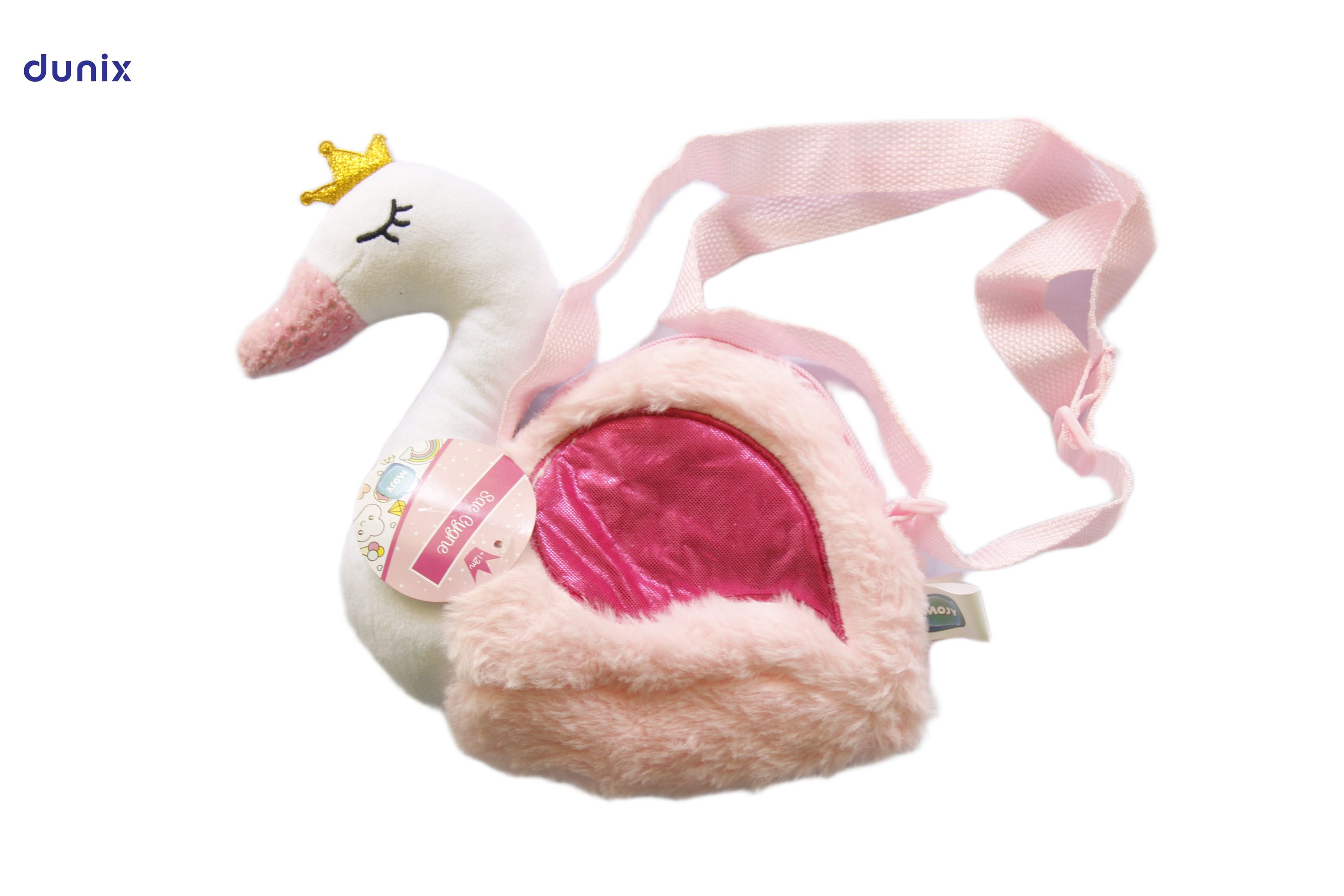 Cute Swan Pencil Pouch – Plush Cartoon Zipper Pen Bag – Kids Shoulder Stationery Bag – Girls School Pencil Case