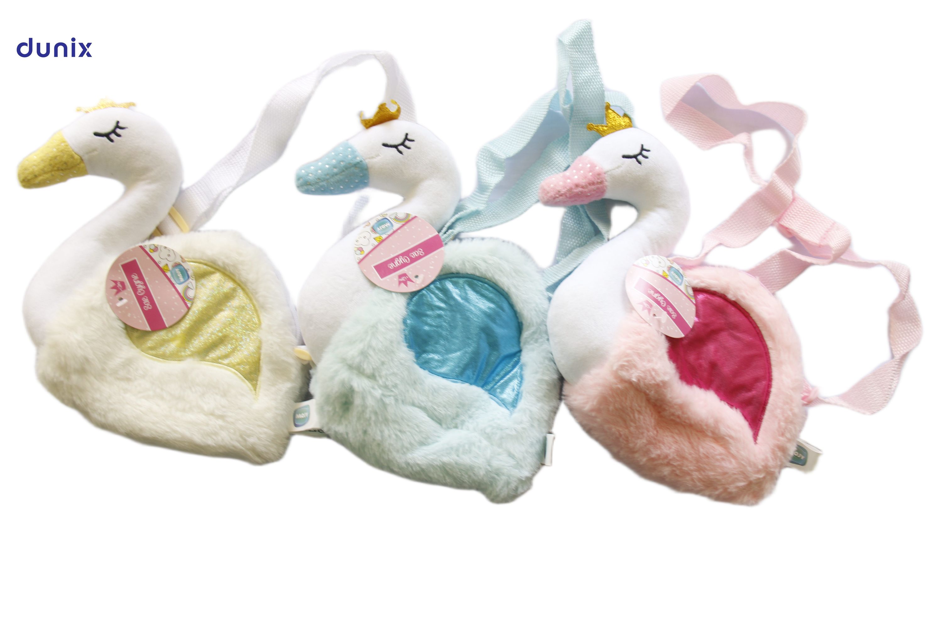Cute Swan Pencil Pouch – Plush Cartoon Zipper Pen Bag – Kids Shoulder Stationery Bag – Girls School Pencil Case