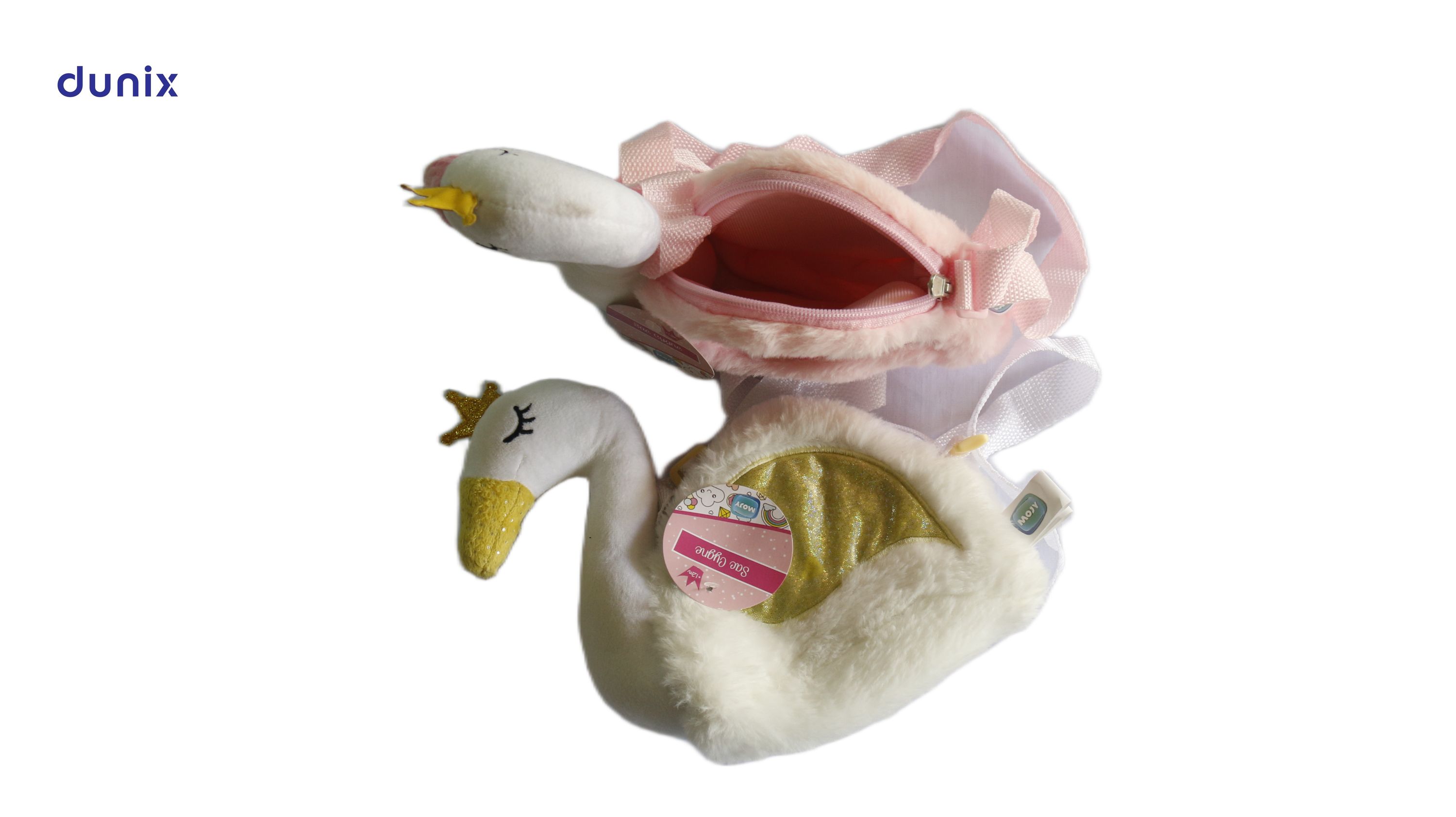 Cute Swan Pencil Pouch – Plush Cartoon Zipper Pen Bag – Kids Shoulder Stationery Bag – Girls School Pencil Case