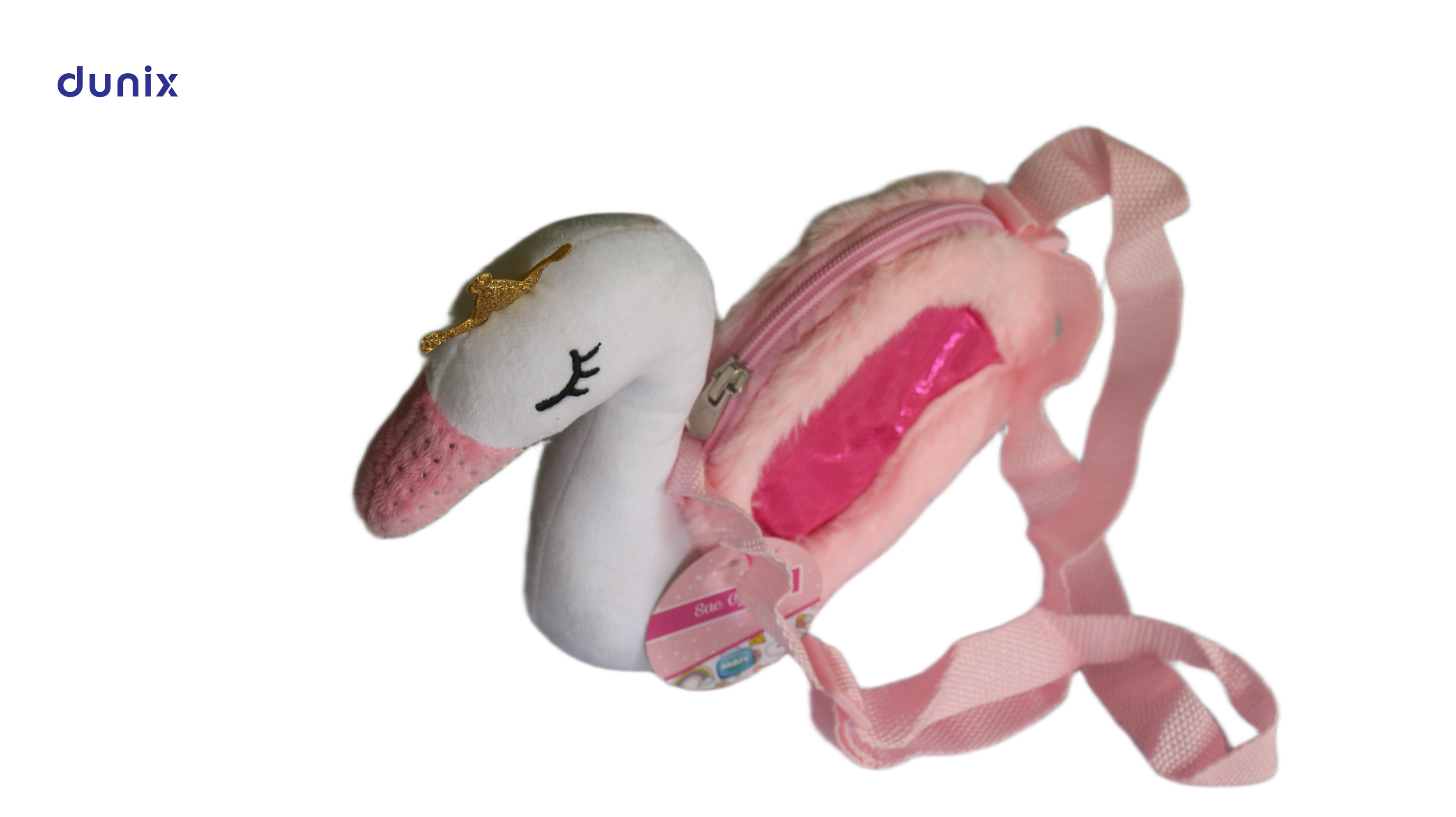 Cute Swan Pencil Pouch – Plush Cartoon Zipper Pen Bag – Kids Shoulder Stationery Bag – Girls School Pencil Case
