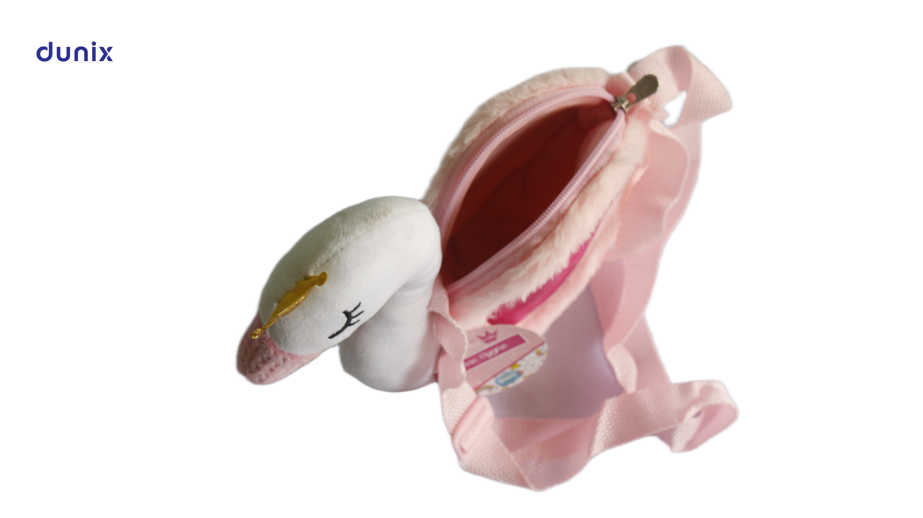 Cute Swan Pencil Pouch – Plush Cartoon Zipper Pen Bag – Kids Shoulder Stationery Bag – Girls School Pencil Case