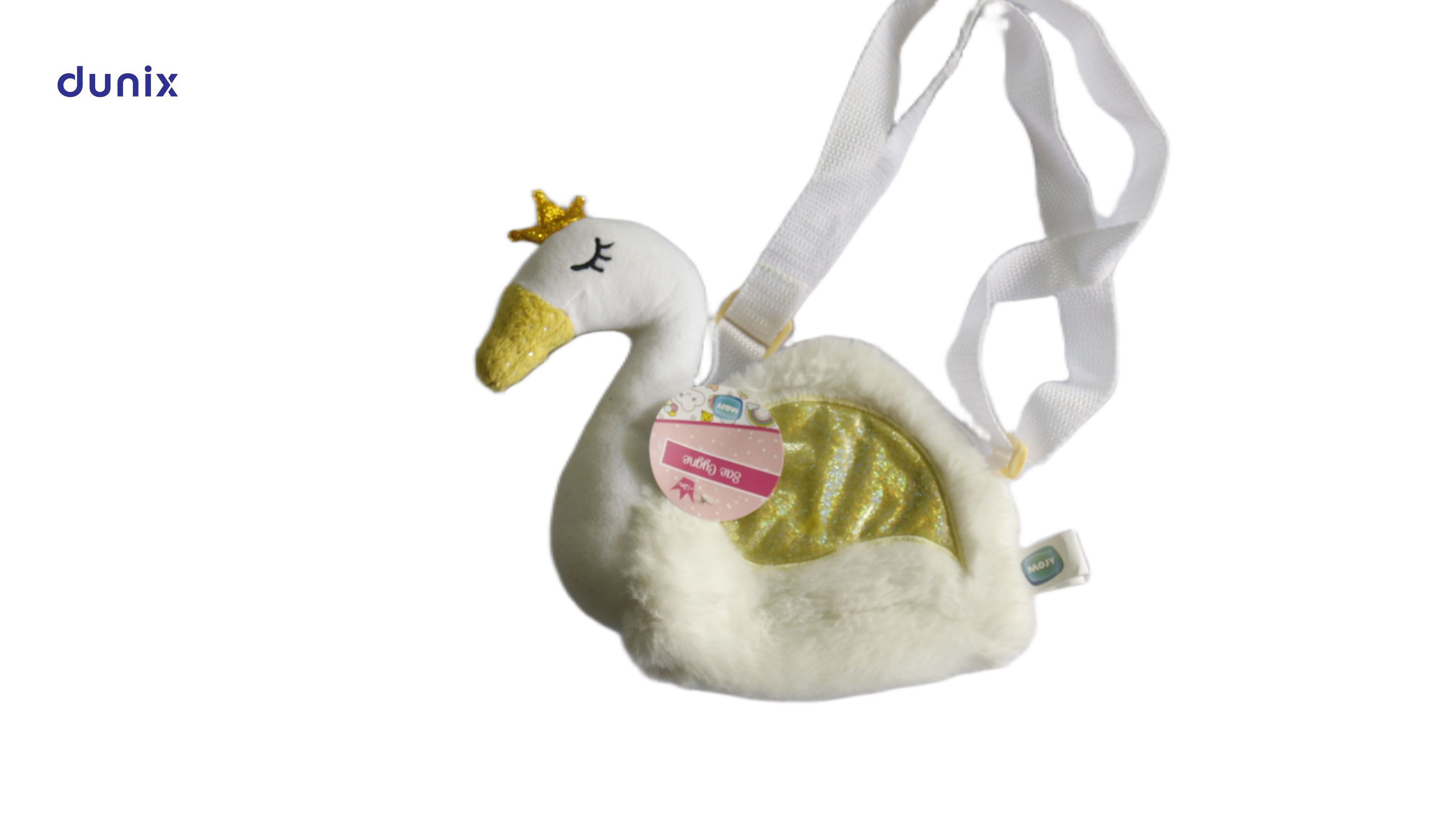 Cute Swan Pencil Pouch – Plush Cartoon Zipper Pen Bag – Kids Shoulder Stationery Bag – Girls School Pencil Case