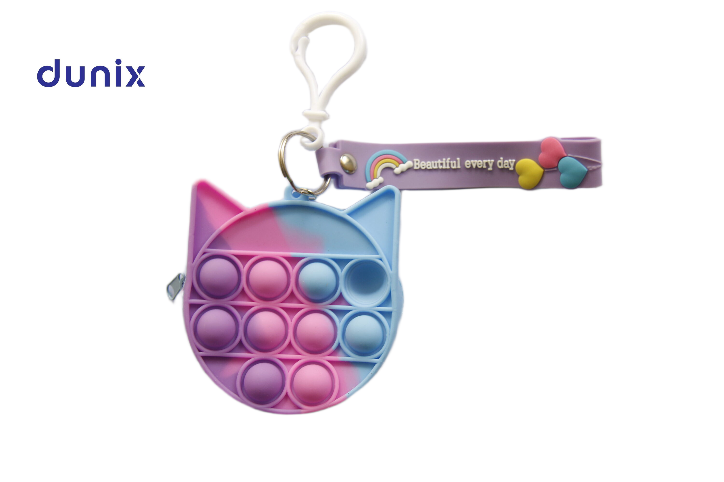 Pop-It Silicone Keychain with Zipper Pouch - Fidget Key Holder Wristlet - Cute Cartoon Design Keyring for Kids & Adults