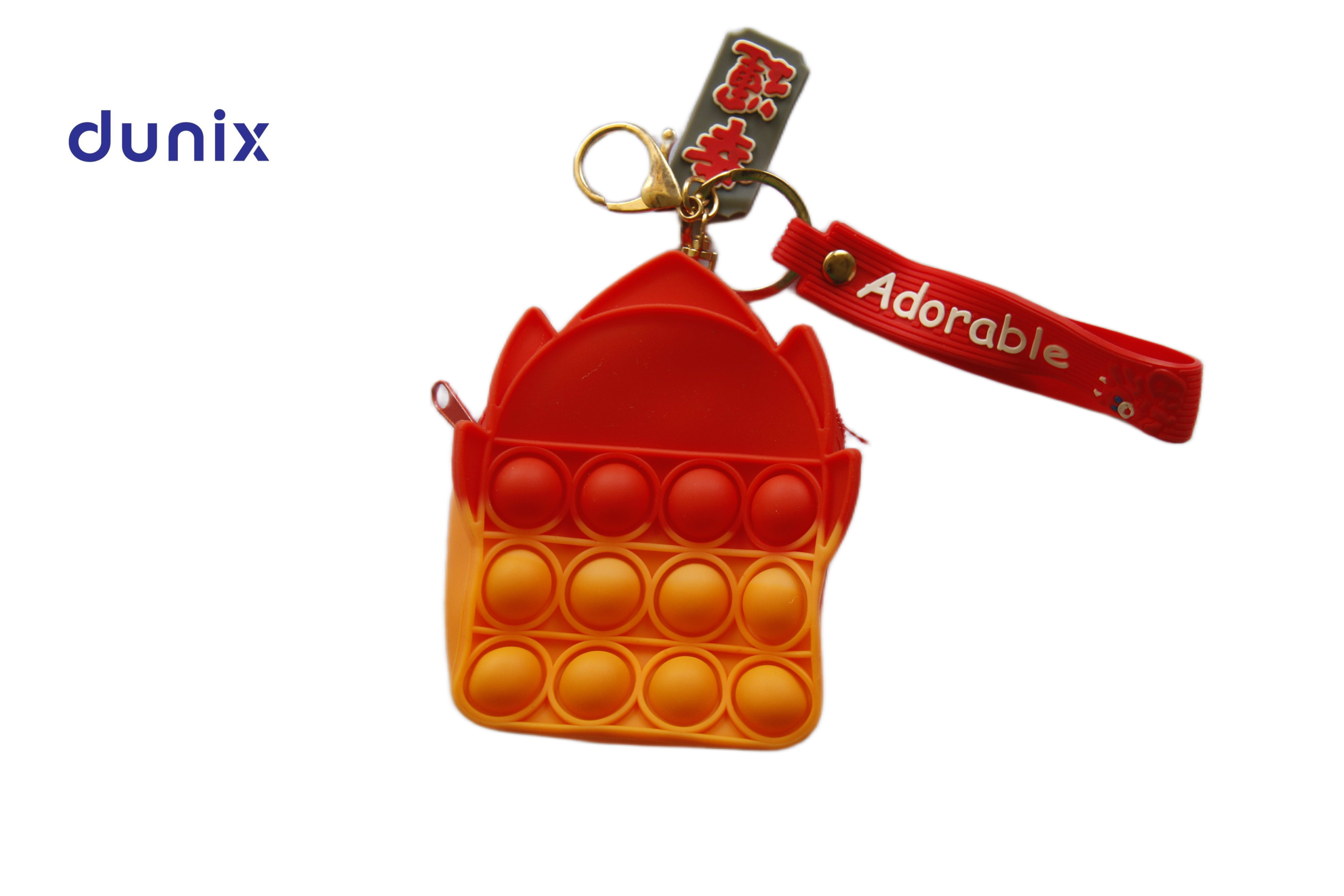 Pop-It Silicone Keychain with Zipper Pouch - Fidget Key Holder Wristlet - Cute Cartoon Design Keyring for Kids & Adults