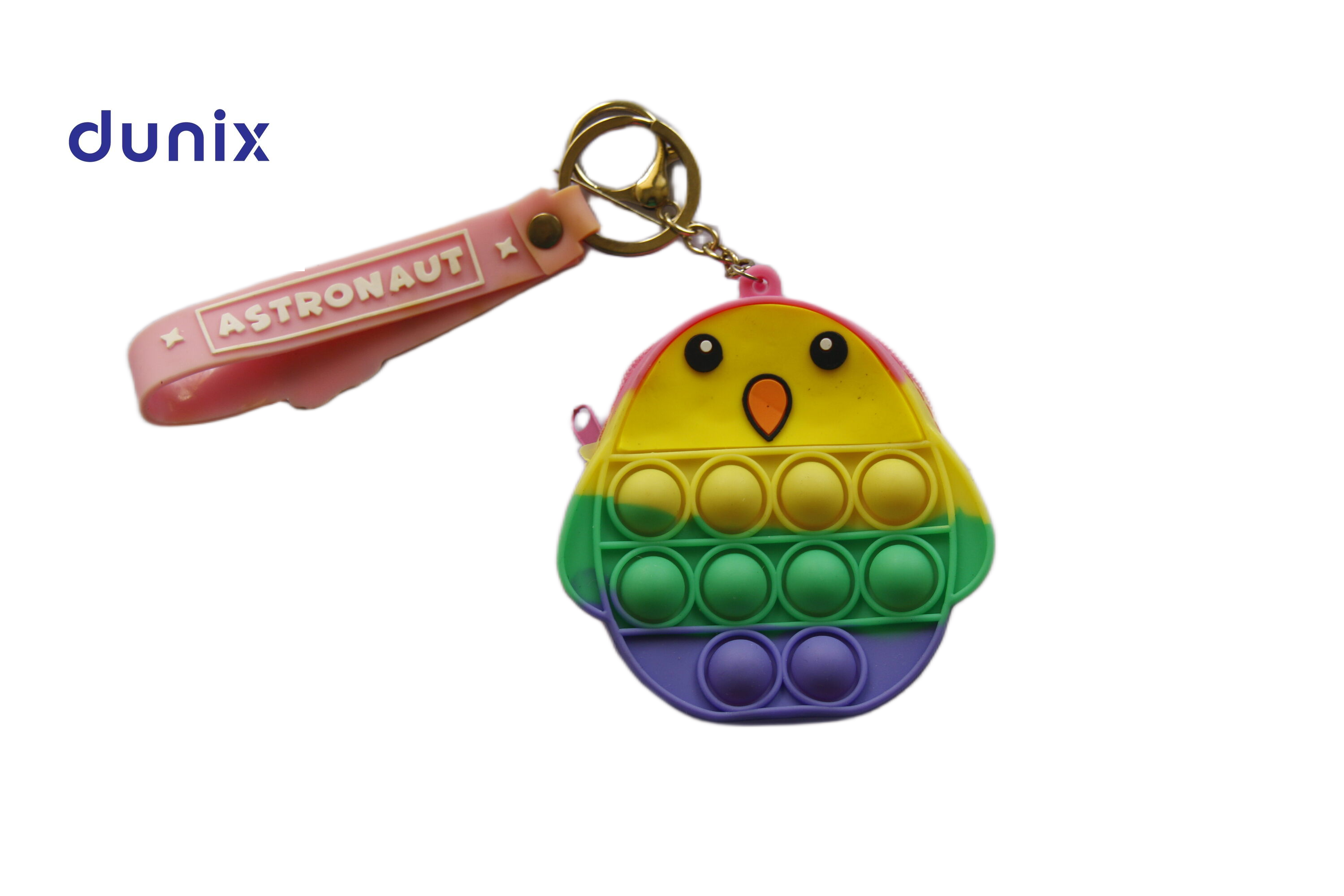 Pop-It Silicone Keychain with Zipper Pouch - Fidget Key Holder Wristlet - Cute Cartoon Design Keyring for Kids & Adults