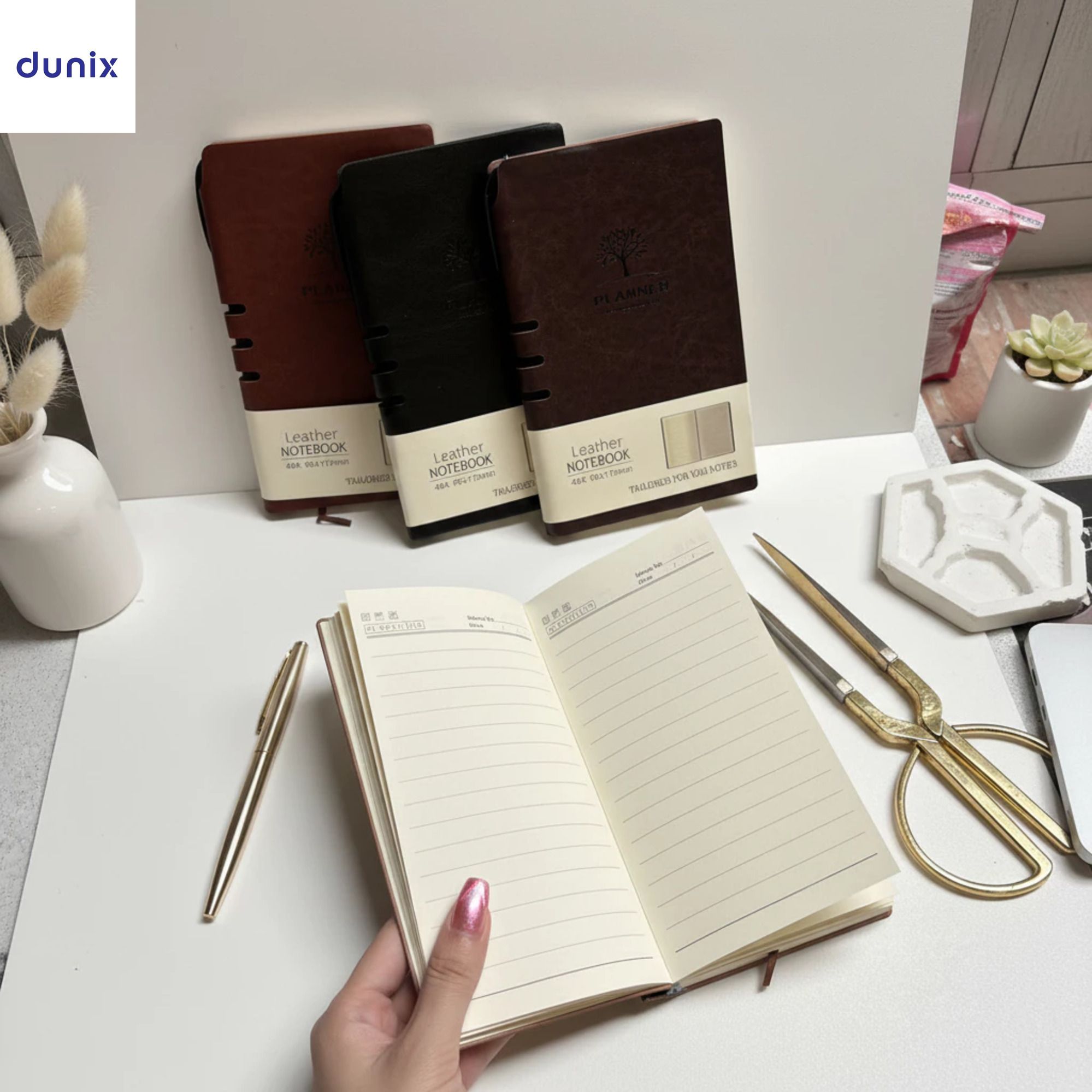 A6 PU Leather Notebook + FREE PEN - 100 Pages Lined Journal with Elastic Closure & Bookmark - Professional Pocket Diary for Work School Office Writing
