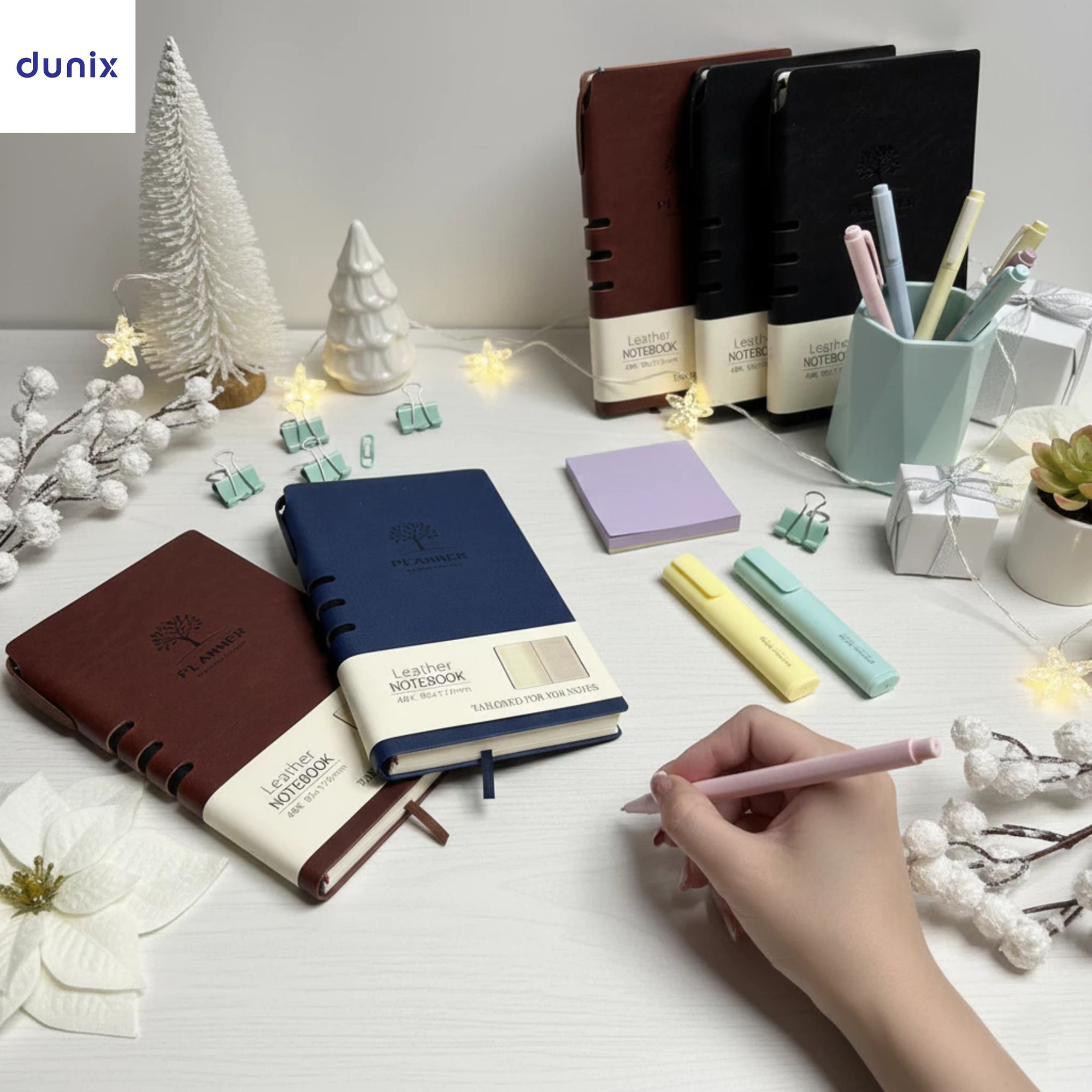 A6 PU Leather Notebook + FREE PEN - 100 Pages Lined Journal with Elastic Closure & Bookmark - Professional Pocket Diary for Work School Office Writing