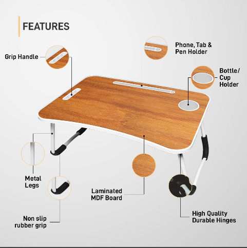 🎄Restocked🎄
🔷 Multi-purpose foldable portable laptop desk study table with tablet slot and drink slot