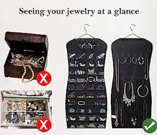 Restocked🔥

Dress shape 40 pockets on the front & 20 loops on the back jewelry organizer