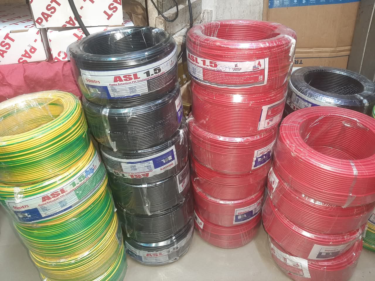Electric Cables (ASL) 90M roll 1.5mm Single Red, Black, Yellow