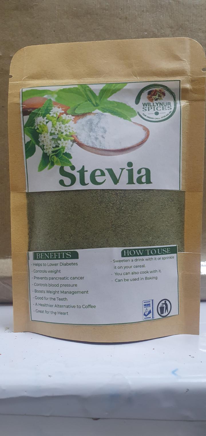 Stevia powder, a natural sweetener.offers numerous with  zero calories, zero carbs, and a low glycemic index. An alternative to sugar,  for those managing diabetes, weight, or seeking a sugar-free opt
