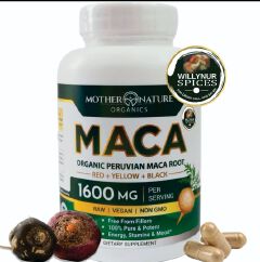 Organic Certified Maca Root Powder Capsules 1600mg – 120 Vegan Capsules | Non-GMO Peruvian Yellow, Red & Black Maca for Men & Women – Energy, Hormone & Brain Support