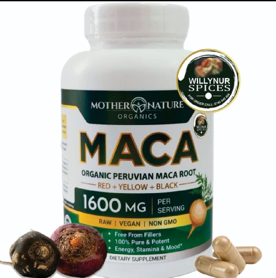 Organic Certified Maca Root Powder Capsules 1600mg – 120 Vegan Capsules | Non-GMO Peruvian Yellow, Red & Black Maca for Men & Women – Energy, Hormone & Brain Support