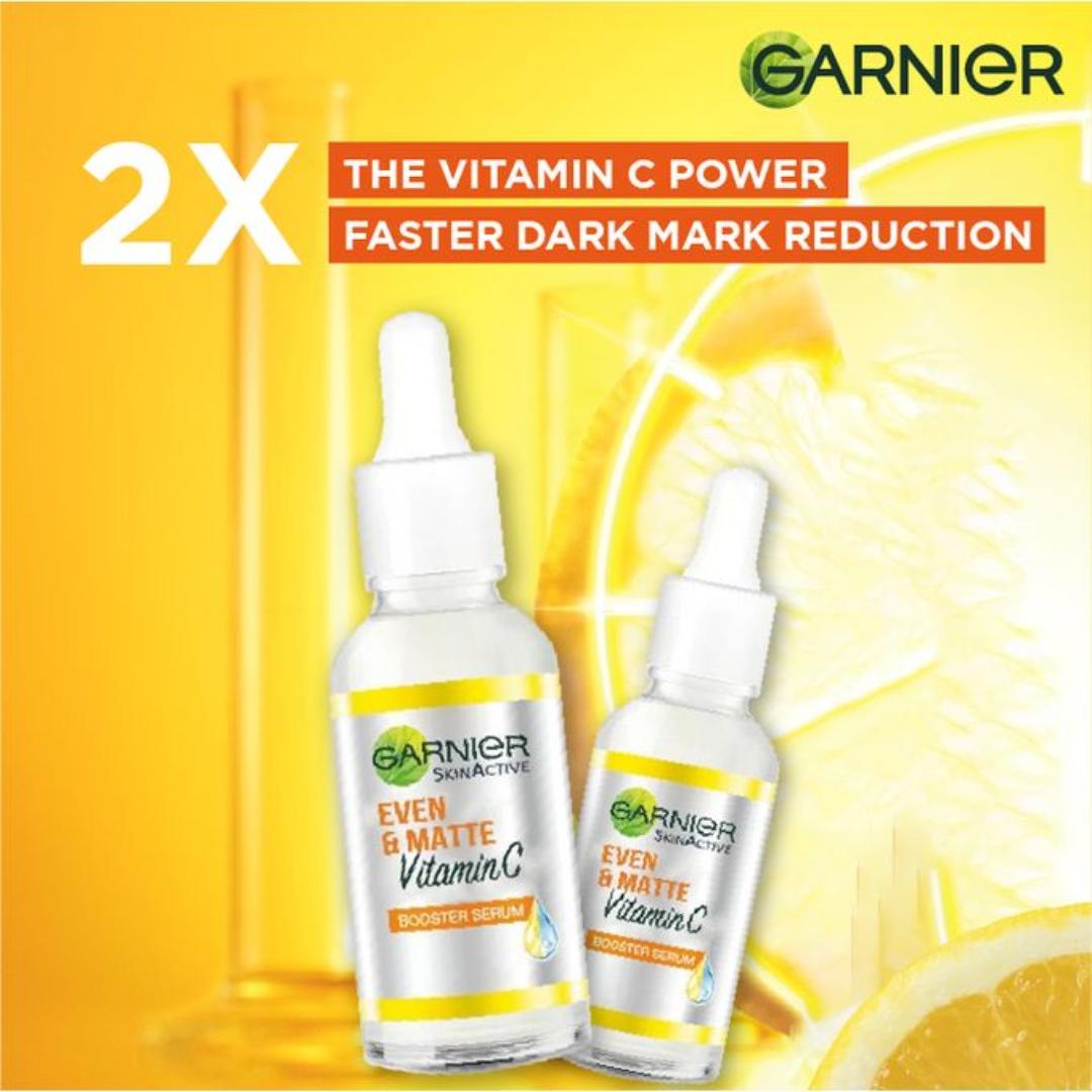 Garnier Twin Pack Even & Bright Vitamin C Brightening Booster Face Serum 30ml -Dark Spots Corrector With Niaciniamide + Salicylic Acid