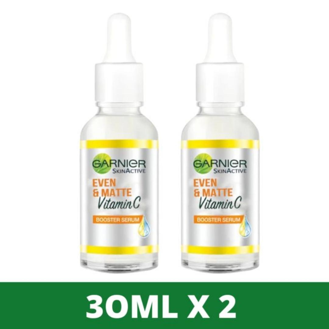 Garnier Twin Pack Even & Bright Vitamin C Brightening Booster Face Serum 30ml -Dark Spots Corrector With Niaciniamide + Salicylic Acid