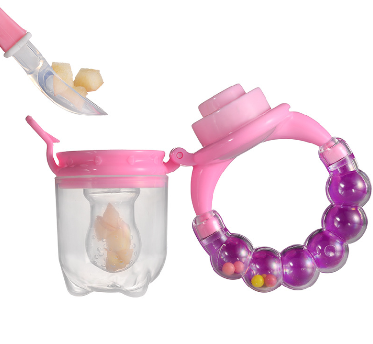 Baby Fruit Feeder Pacifier with Bell Ring – BPA-Free Silicone Teether and Food Feeder for Babies 0–2 Years – Purple