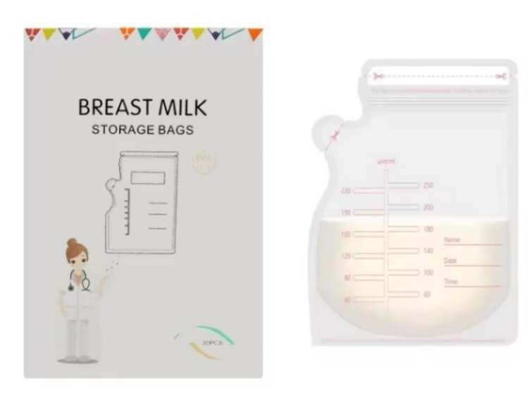 30 pcs Breastmilk Storage Bags – Leak-Proof, Pre-Sterilized, BPA-Free, Double Zipper Seal, Freezer Safe, Easy Pour Spout